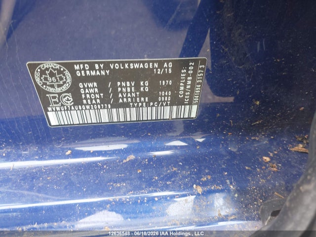 Продажа на аукционе авто 2016 Volkswagen Golf R 2.0 Tsi, vin: WVWUF7AU8GW206779, номер лота: 12636548