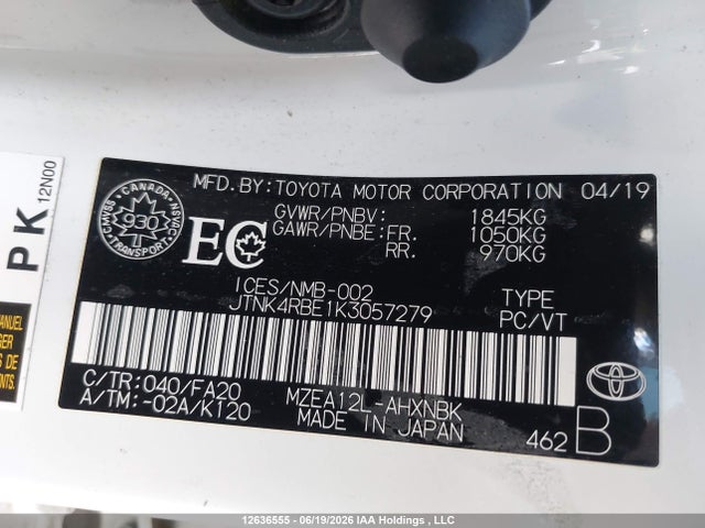 Toyota Corolla 2019 JTNK4RBE1K3057279 Image 20