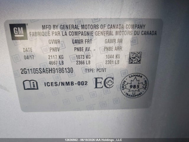 Chevrolet IMPALA LT 2017 2G1105SA6H9186130 Image 9