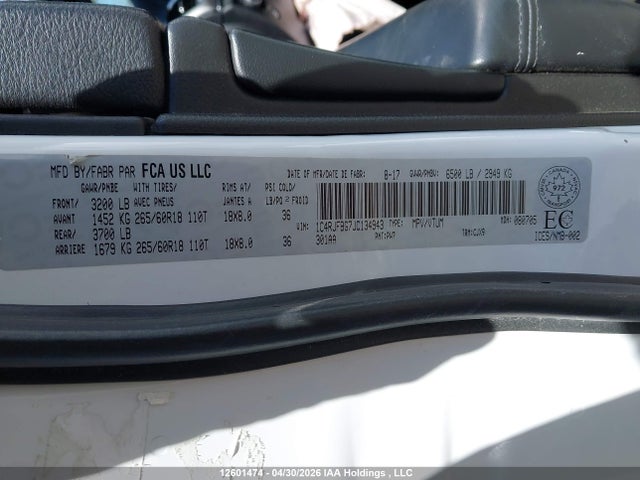 Aukcja sprzedaży 2018 Jeep Grand Cherokee Limited, vin: 1C4RJFBG7JC134943, numer aukcji: 12601474