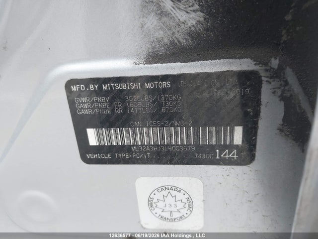 Aukcja sprzedaży 2020 Mitsubishi Mirage Es/se, vin: ML32A3HJ3LH003679, numer aukcji: 12636577