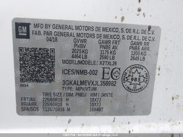 Продажа на аукционе авто 2018 Gmc Terrain Sle, vin: 3GKALMEVXJL358982, номер лота: 12631724