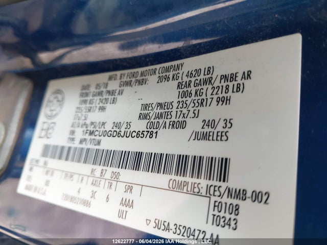 Aukcja sprzedaży 2018 Ford Escape Se, vin: 1FMCU0GD6JUC65781, numer aukcji: 12622777