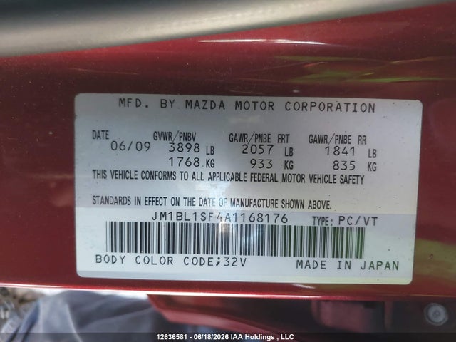 12636581 :رقم المزاد ، JM1BL1SF4A1168176 vin ، 2010 Mazda 3 I مزاد بيع