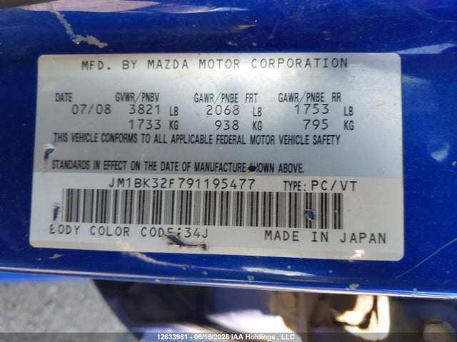Aukcja sprzedaży 2009 Mazda Mazda3 Gs/gx, vin: JM1BK32F791195477, numer aukcji: 12633981