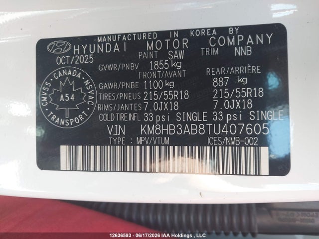 Продаж на аукціоні авто 2026 Hyundai Kona Preferred Fwd, vin: KM8HB3AB8TU407605, номер лоту: 12636593