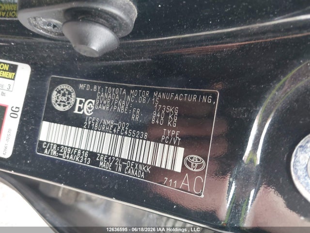 2015 Toyota Corolla L/le/le Pls/prm/s/s Pls მანქანა იყიდება აუქციონზე, vin: 2T1BURHE4FC455238, აუქციონის ნომერი: 12636595