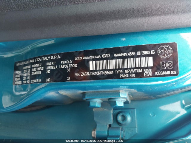 Продаж на аукціоні авто 2022 Jeep Renegade North, vin: ZACNJDB10NPN56484, номер лоту: 12636599