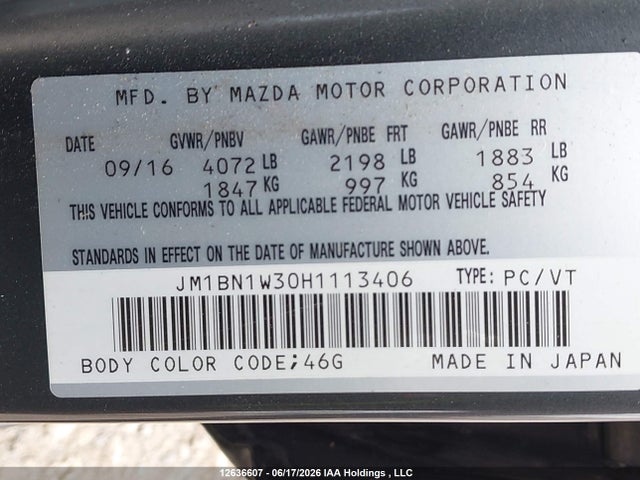 Aukcja sprzedaży 2017 Mazda 3 Grand Touring, vin: JM1BN1W30H1113406, numer aukcji: 12636607
