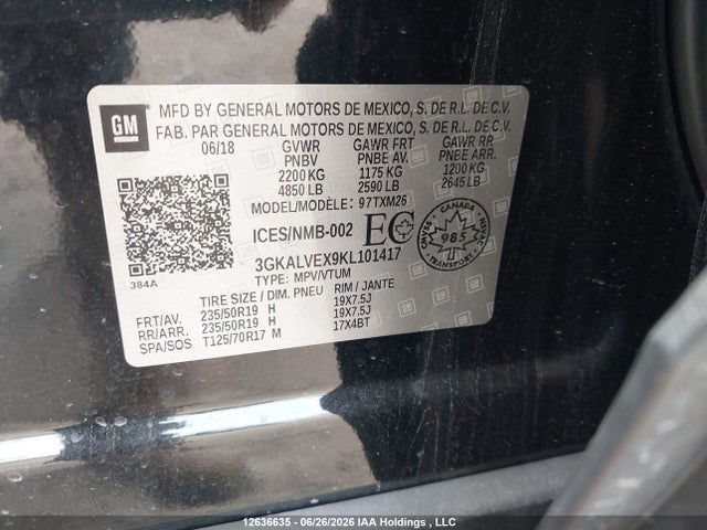2019 Gmc Terrain Slt მანქანა იყიდება აუქციონზე, vin: 3GKALVEX9KL101417, აუქციონის ნომერი: 12636635