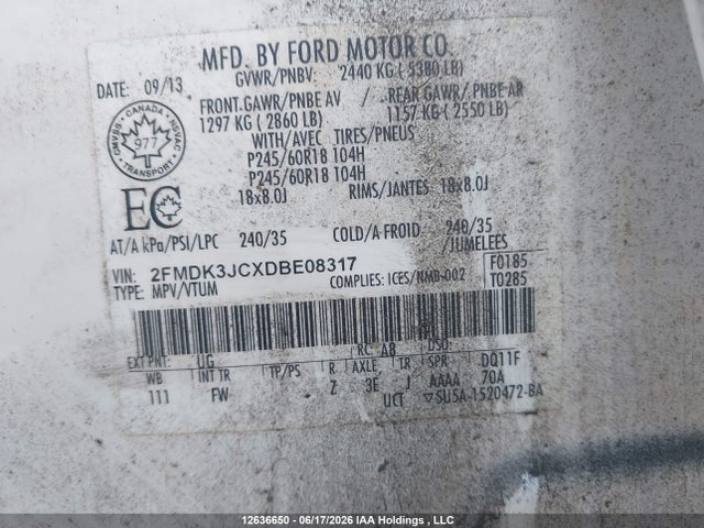 2013 Ford Edge Sel მანქანა იყიდება აუქციონზე, vin: 2FMDK3JCXDBE08317, აუქციონის ნომერი: 12636650