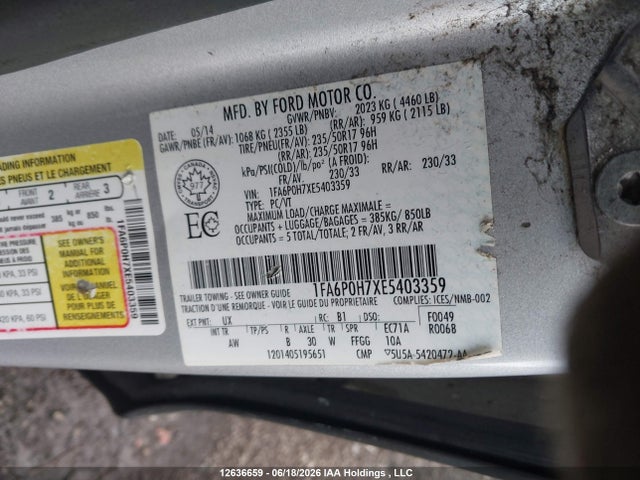 Ford FUSION SE 2014 1FA6P0H7XE5403359 Image 9