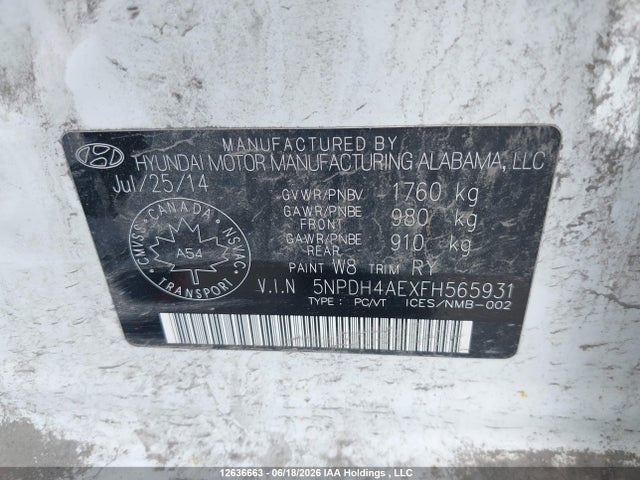 Hyundai ELANTRA GL 2015 5NPDH4AEXFH565931 Image 9