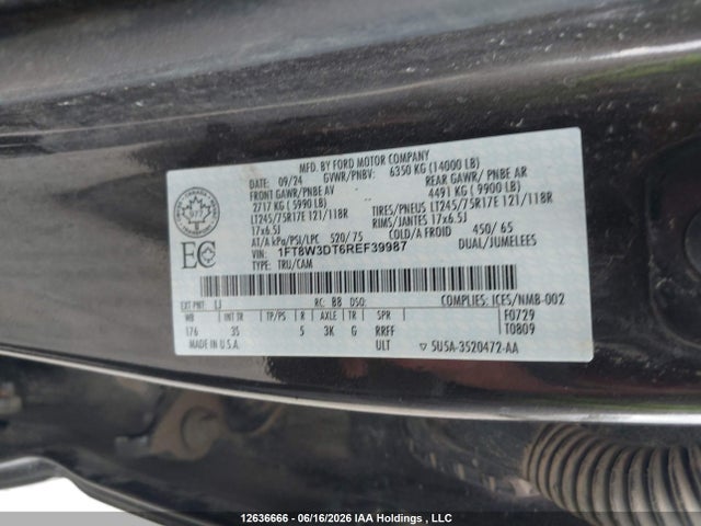 Продажа на аукционе авто 2024 Ford F350 Super Duty, vin: 1FT8W3DT6REF39987, номер лота: 12636666