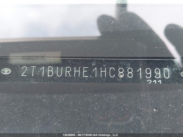 12636685 :رقم المزاد ، 2T1BURHE1HC881990 vin ، 2017 Toyota Corolla L/le/xle/se/xse مزاد بيع