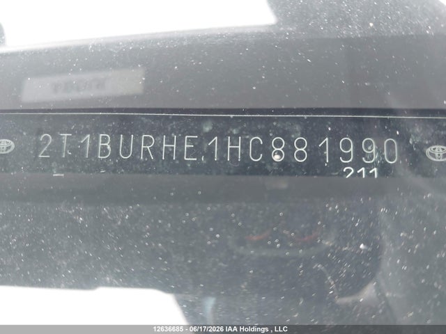 12636685 :رقم المزاد ، 2T1BURHE1HC881990 vin ، 2017 Toyota Corolla L/le/xle/se/xse مزاد بيع
