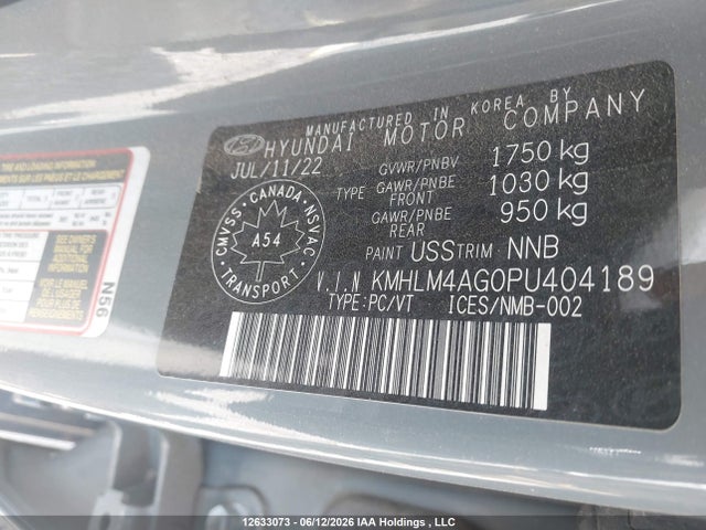 12633073 :رقم المزاد ، KMHLM4AG0PU404189 vin ، 2023 Hyundai Elantra Preferred Ivt مزاد بيع