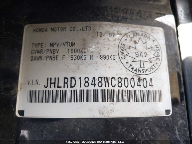 Продажа на аукционе авто 1998 Honda Cr-v Lx, vin: JHLRD1848WC800404, номер лота: 12627265