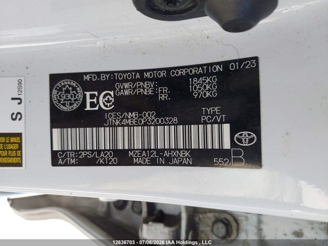 12636703 :رقم المزاد ، JTNK4MBE0P3200328 vin ، 2023 Toyota Corolla Se مزاد بيع