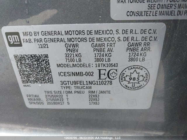 Продажа на аукционе авто 2022 Gmc Sierra 1500 Limited Denali, vin: 3GTU9FEL1NG110278, номер лота: 12636705