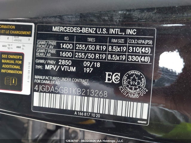 Aukcja sprzedaży 2019 Mercedes-benz Gle 400 4matic, vin: 4JGDA5GB1KB213268, numer aukcji: 12636707