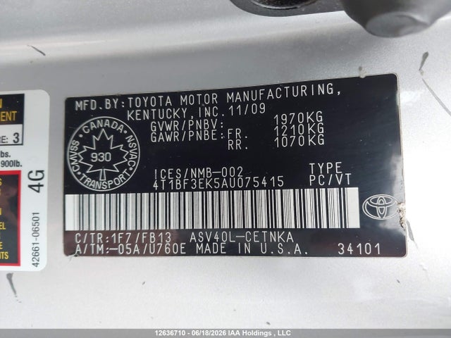 2010 Toyota Camry Se/le/xle მანქანა იყიდება აუქციონზე, vin: 4T1BF3EK5AU075415, აუქციონის ნომერი: 12636710