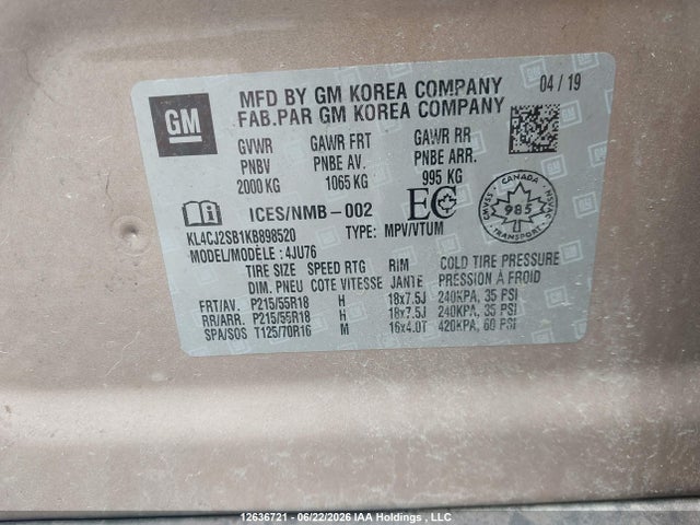 KL4CJ2SB1KB898520 Buick Encore Sport Touring