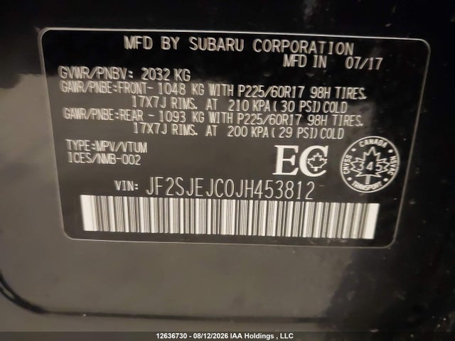 12636730 :رقم المزاد ، JF2SJEJC0JH453812 vin ، 2018 Subaru Forester 2.5i Limited مزاد بيع