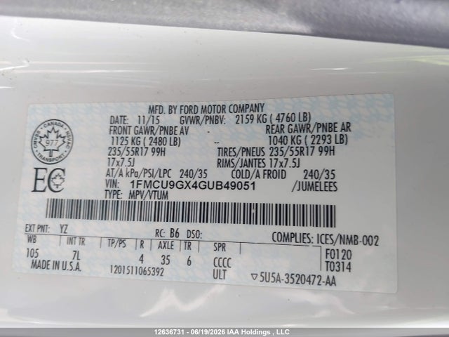 Ford ESCAPE SE 2016 1FMCU9GX4GUB49051 Image 9