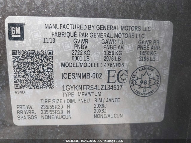 1GYKNFRS4LZ134537 Cadillac Xt5 Premium Luxury
