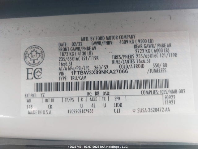 Ford Transit T-350 2022 1FTBW3X89NKA27066 Image 18