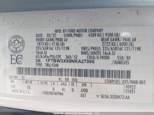 Ford Transit T-350 2022 1FTBW3X89NKA27066 Image 9