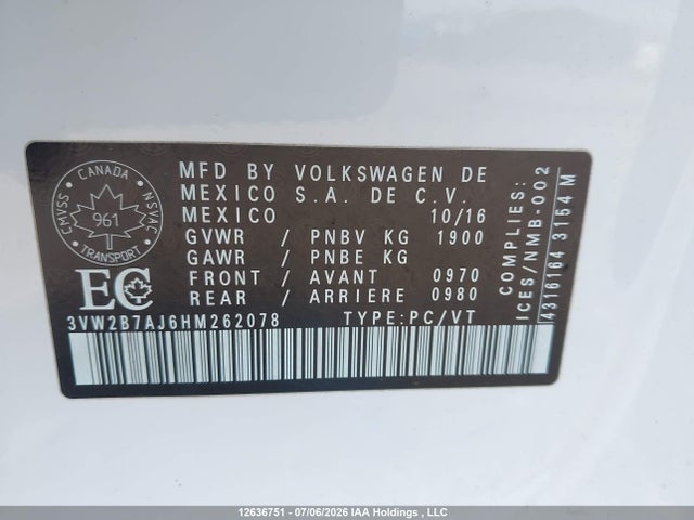 3VW2B7AJ6HM262078 Volkswagen Jetta 1.4 Tsi Trendline+