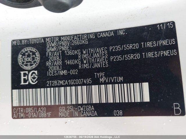 Продаж на аукціоні авто 2016 Lexus Rx 350, vin: 2T2BZMCA1GC007495, номер лоту: 12636755