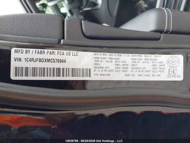 1C4RJFBGXMC576944 Jeep Grand Cherokee Limited