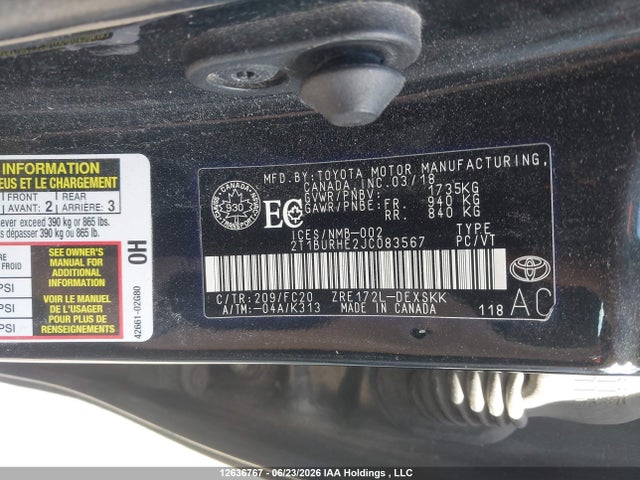 Aukcja sprzedaży 2018 Toyota Corolla Se, vin: 2T1BURHE2JC083567, numer aukcji: 12636767
