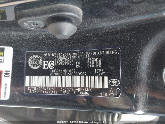 Toyota COROLLA SE 2018 2T1BURHE2JC083567 Image 9