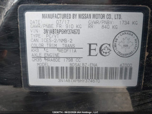 3N1AB7AP6HY374670 Nissan Sentra S/sv/sr/sl