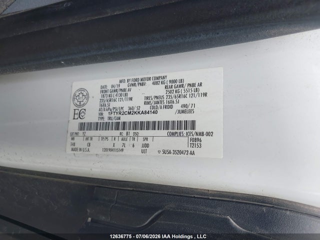 Продажа на аукционе авто 2019 Ford Transit T-250, vin: 1FTYR2CM2KKA84140, номер лота: 12636775