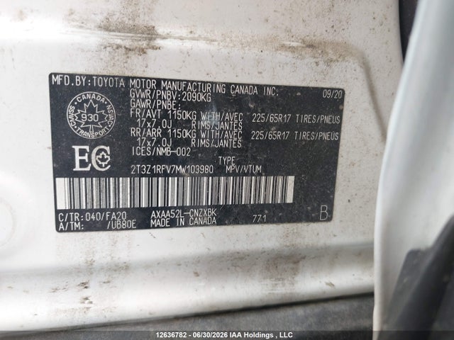 2021 Toyota Rav4 Le მანქანა იყიდება აუქციონზე, vin: 2T3Z1RFV7MW103980, აუქციონის ნომერი: 12636782