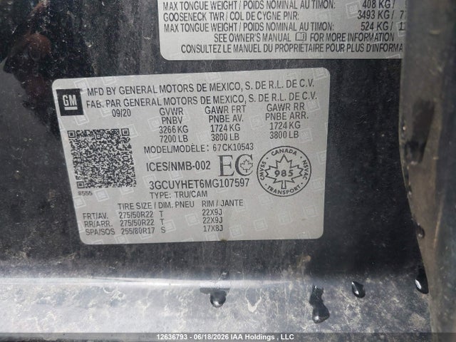 Продажа на аукционе авто 2021 Chevrolet Silverado 1500, vin: 3GCUYHET6MG107597, номер лота: 12636793