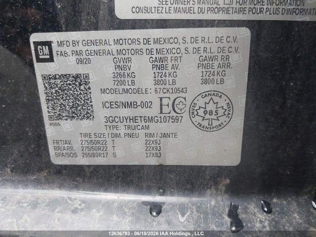 Продажа на аукционе авто 2021 Chevrolet Silverado 1500, vin: 3GCUYHET6MG107597, номер лота: 12636793
