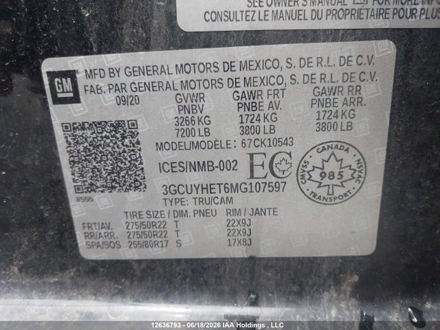 Продажа на аукционе авто 2021 Chevrolet Silverado 1500, vin: 3GCUYHET6MG107597, номер лота: 12636793