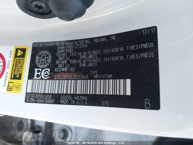 Toyota Highlander Se/xle 2018 5TDJZRFH3JS532949 Image 9