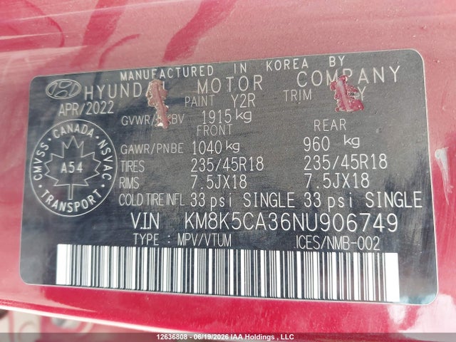 Hyundai Kona Limited 2022 KM8K5CA36NU906749 Image 19