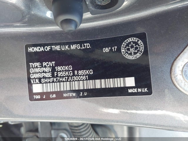 12636809 :رقم المزاد ، SHHFK7H47JU300561 vin ، 2018 Honda Civic Sport مزاد بيع
