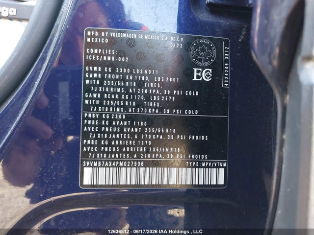 3VVMB7AX4PM027906 Volkswagen TIGUAN SE