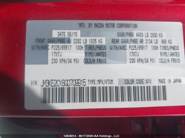 Продаж на аукціоні авто 2016 Mazda Cx-5 Gs, vin: JM3KE2CY8G0709915, номер лоту: 12636814