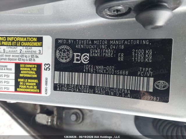 2018 Toyota Camry Xse V6 მანქანა იყიდება აუქციონზე, vin: 4T1BZ1HKXJU015668, აუქციონის ნომერი: 12636826