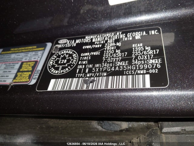 2017 Kia Sorento Lx/l მანქანა იყიდება აუქციონზე, vin: 5XYPG4A35HG199076, აუქციონის ნომერი: 12636854